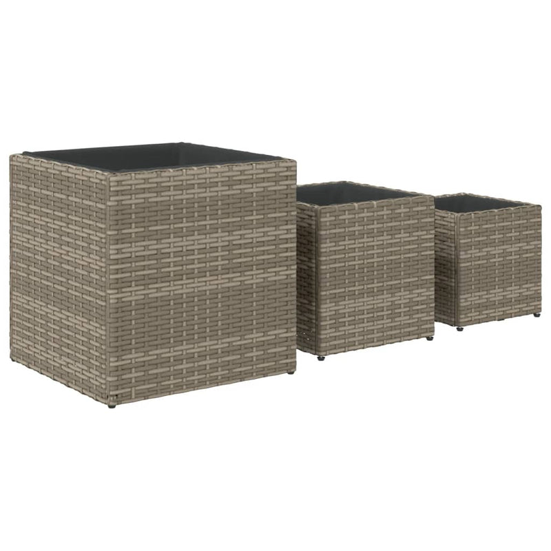vidaXL 3 db szürke polyrattan kerti ültetőláda