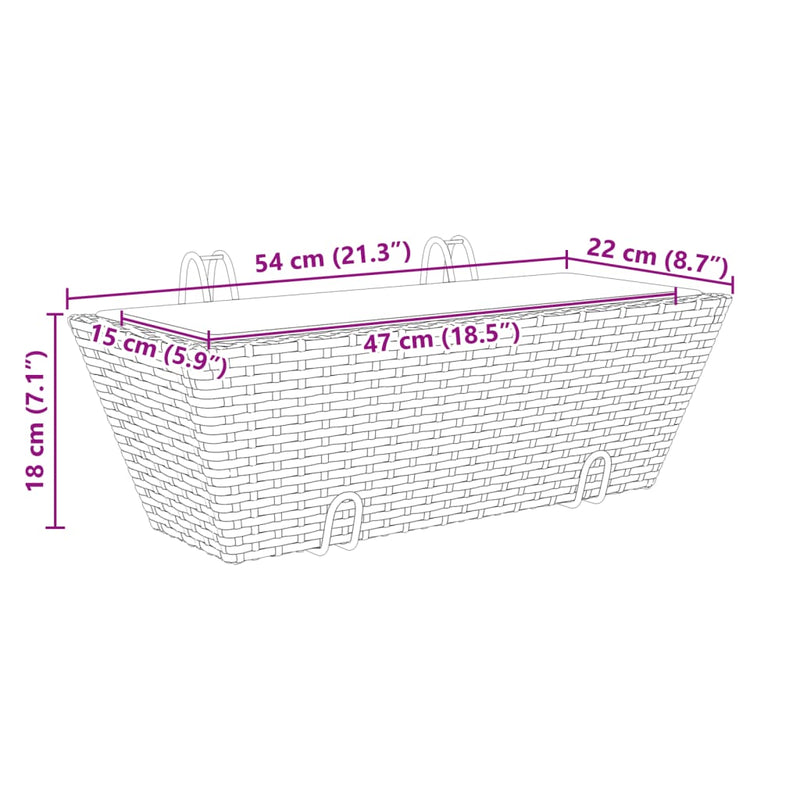 vidaXL 2 db fekete polyrattan növénytartó horoggal