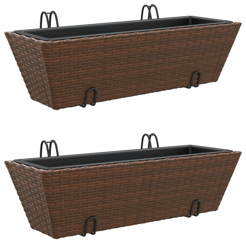 vidaXL 2 db barna polyrattan növénytartó horoggal