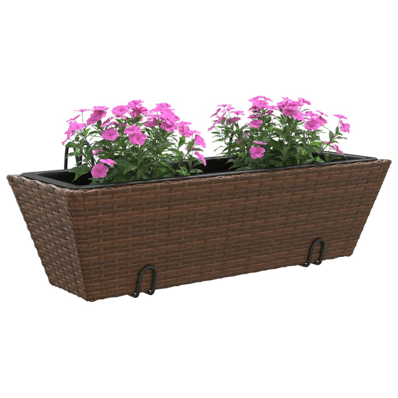vidaXL 2 db barna polyrattan növénytartó horoggal