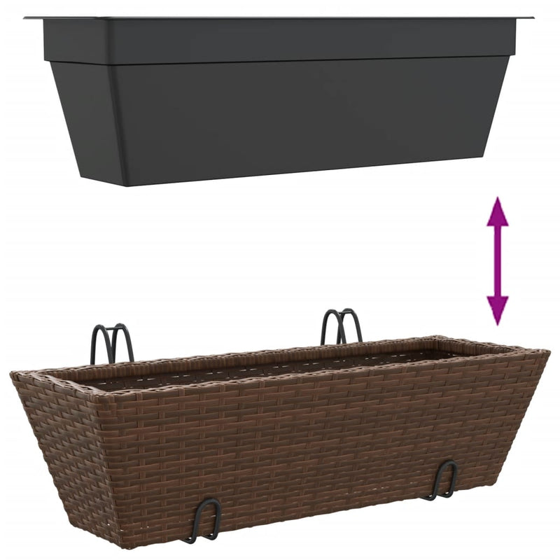 vidaXL 2 db barna polyrattan növénytartó horoggal