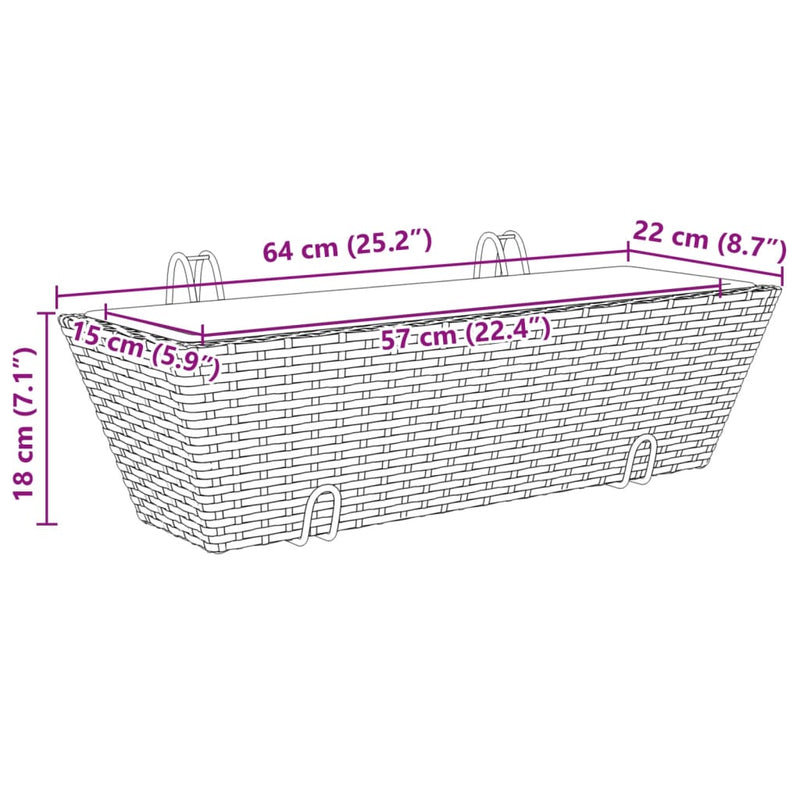 vidaXL 2 db barna polyrattan növénytartó horoggal