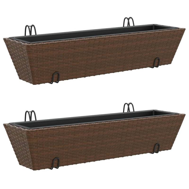 vidaXL 2 db barna polyrattan növénytartó horoggal