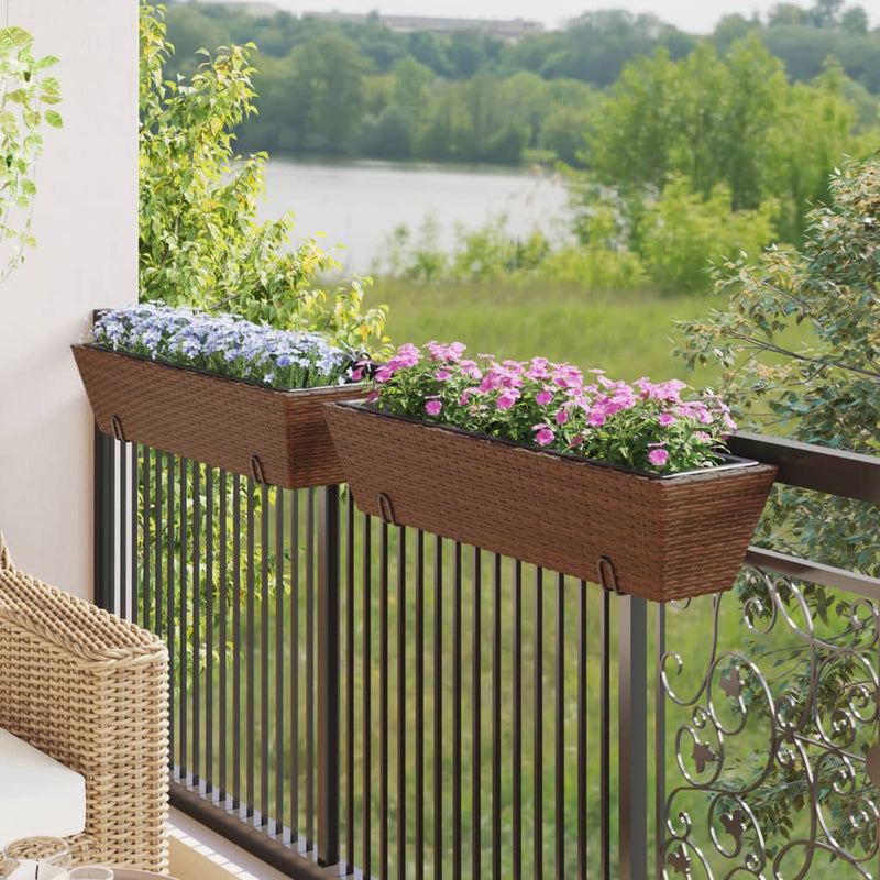 vidaXL 2 db barna polyrattan növénytartó horoggal