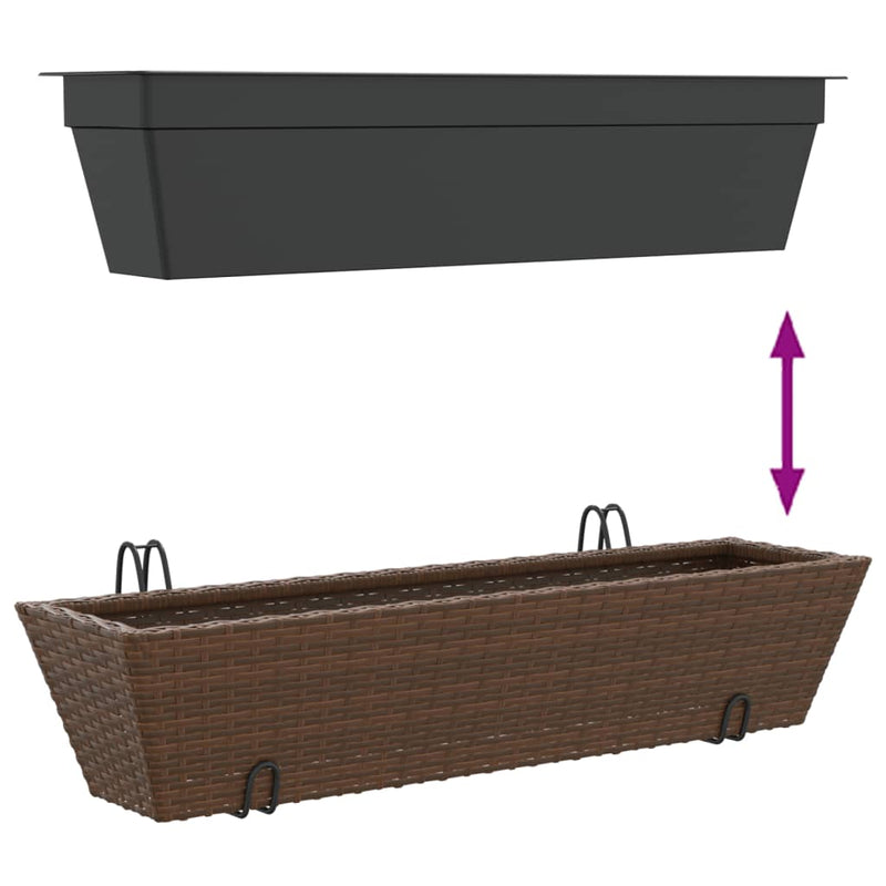 vidaXL 2 db barna polyrattan növénytartó horoggal