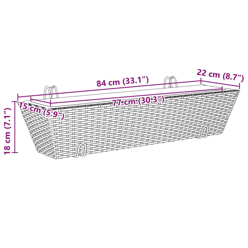 vidaXL 2 db barna polyrattan növénytartó horoggal