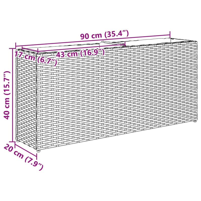vidaXL szürke polyrattan kerti ültetőláda 2 cseréppel 90x20x40 cm