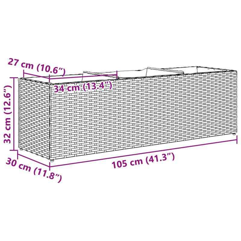 vidaXL fekete polyrattan kerti ültetőláda 3 cseréppel 105x30x32 cm