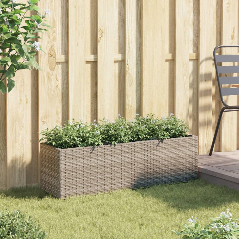 vidaXL szürke polyrattan kerti ültetőláda 3 cseréppel 105x30x32 cm