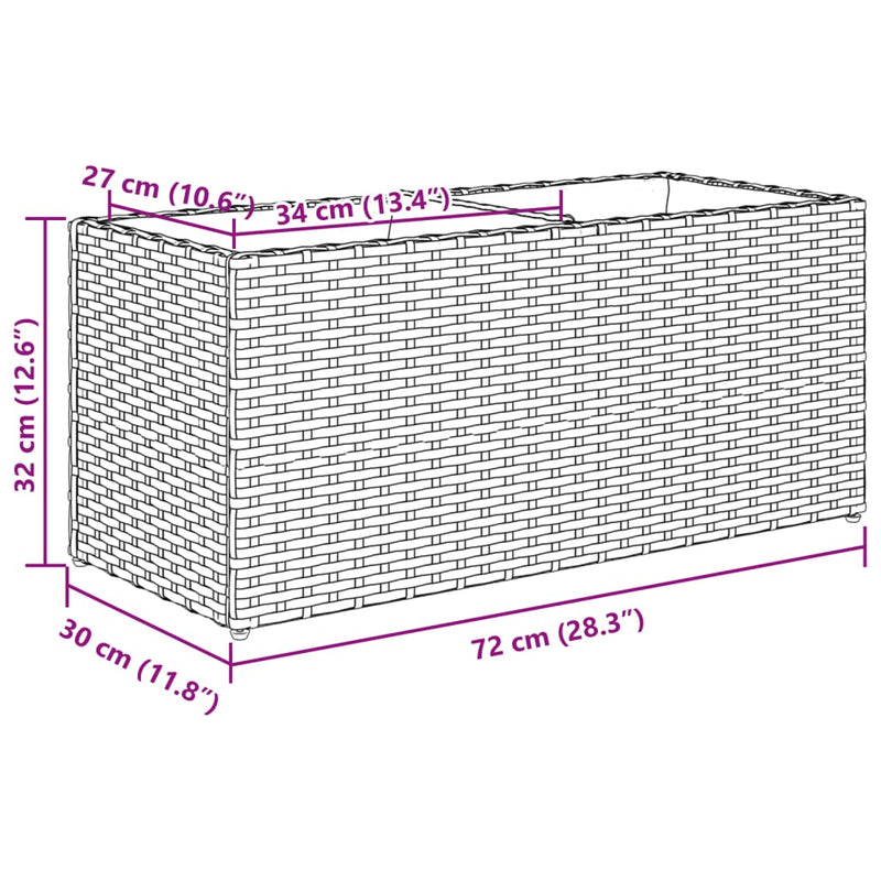 vidaXL fekete polyrattan kerti ültetőláda 2 cseréppel 72x30x32 cm