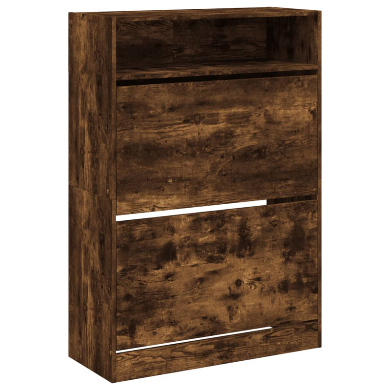 vidaXL füstös tölgy cipőszekrény 2 kihajtható fiókkal 80x34x116 cm
