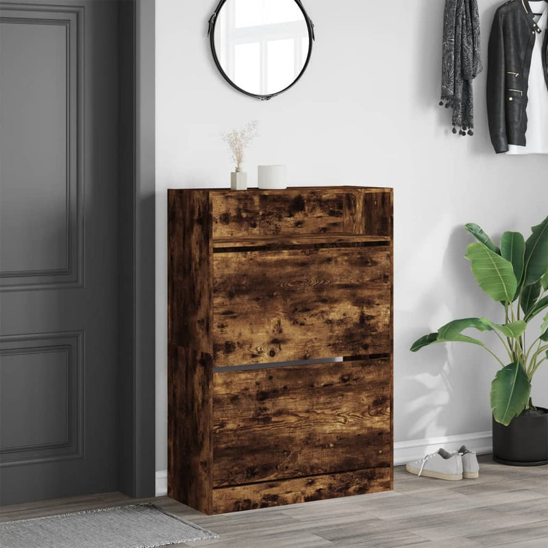 vidaXL füstös tölgy cipőszekrény 2 kihajtható fiókkal 80x34x116 cm
