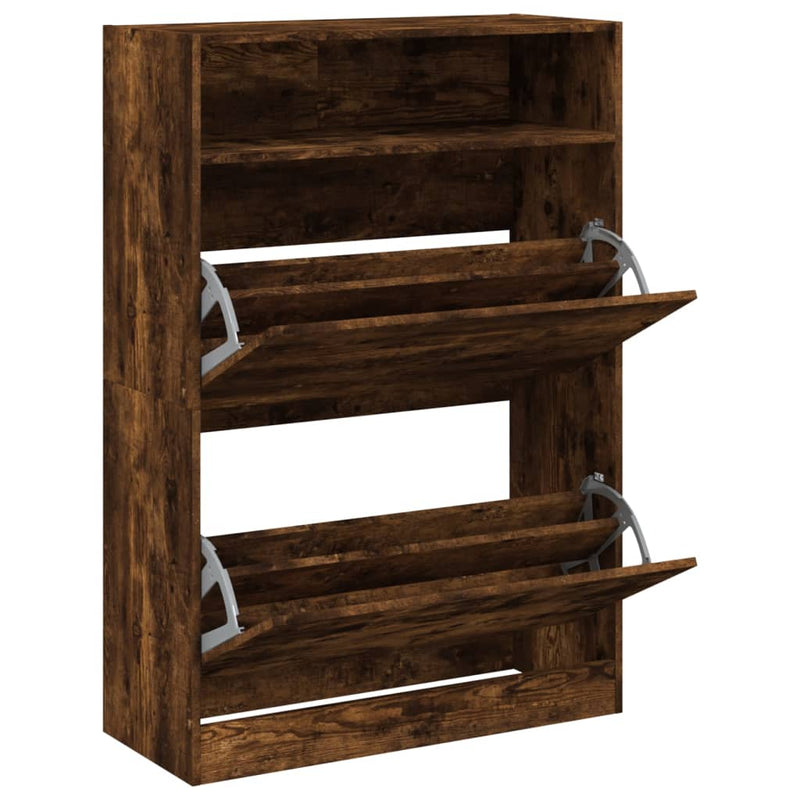 vidaXL füstös tölgy cipőszekrény 2 kihajtható fiókkal 80x34x116 cm