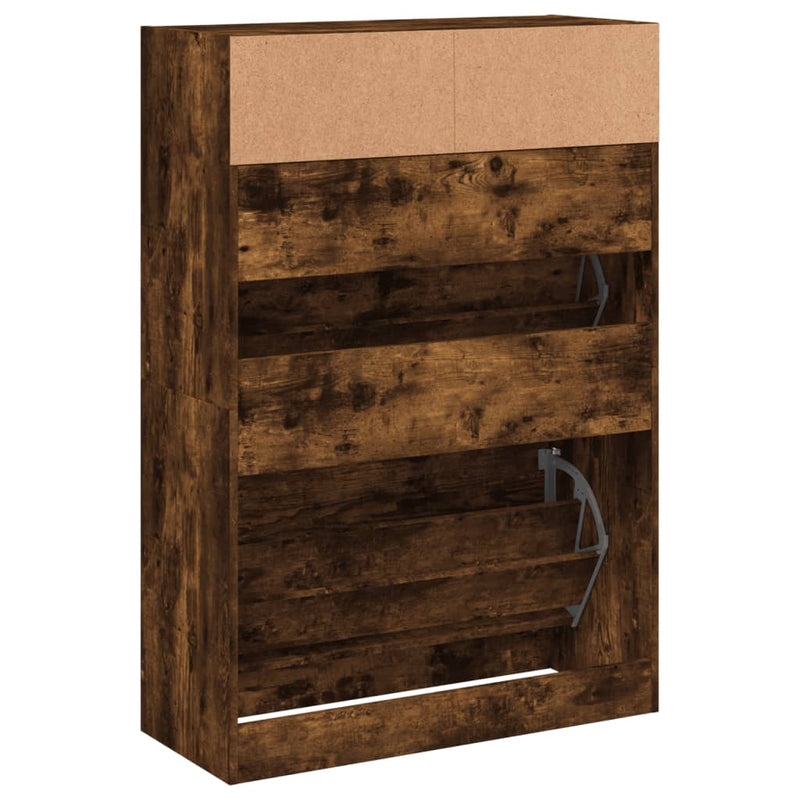 vidaXL füstös tölgy cipőszekrény 2 kihajtható fiókkal 80x34x116 cm