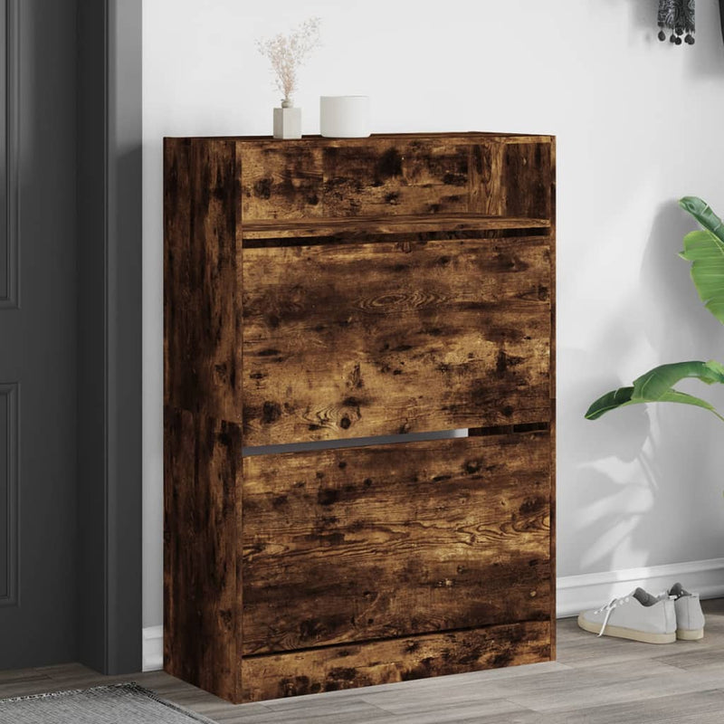 vidaXL füstös tölgy cipőszekrény 2 kihajtható fiókkal 80x34x116 cm