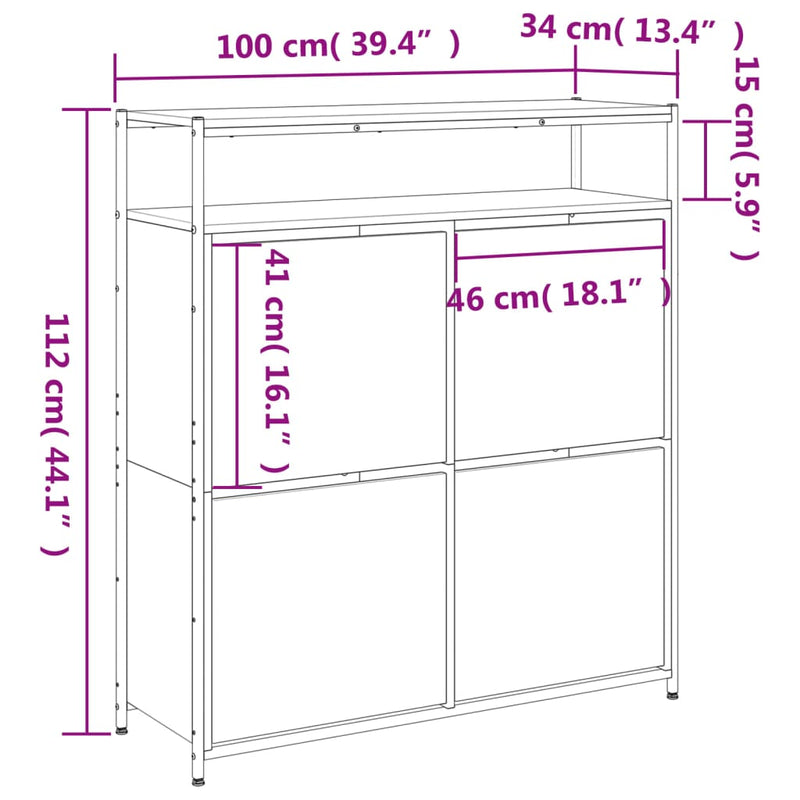 vidaXL fekete cipőszekrény 4 kihajtható fiókkal 100 x 34 x 112 cm