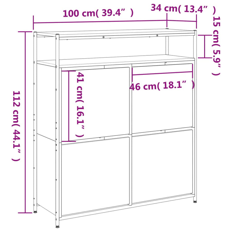 vidaXL füstös tölgy cipőszekrény 4 kihajtható fiókkal 100x34x112 cm