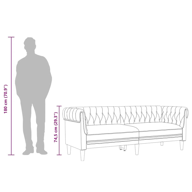vidaXL sötétzöld 3 személyes szövet Chesterfield kanapé