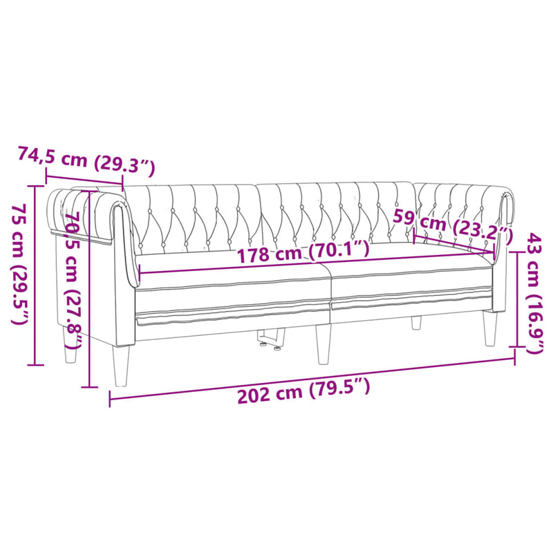 vidaXL 3 személyes barna szövet Chesterfield kanapé