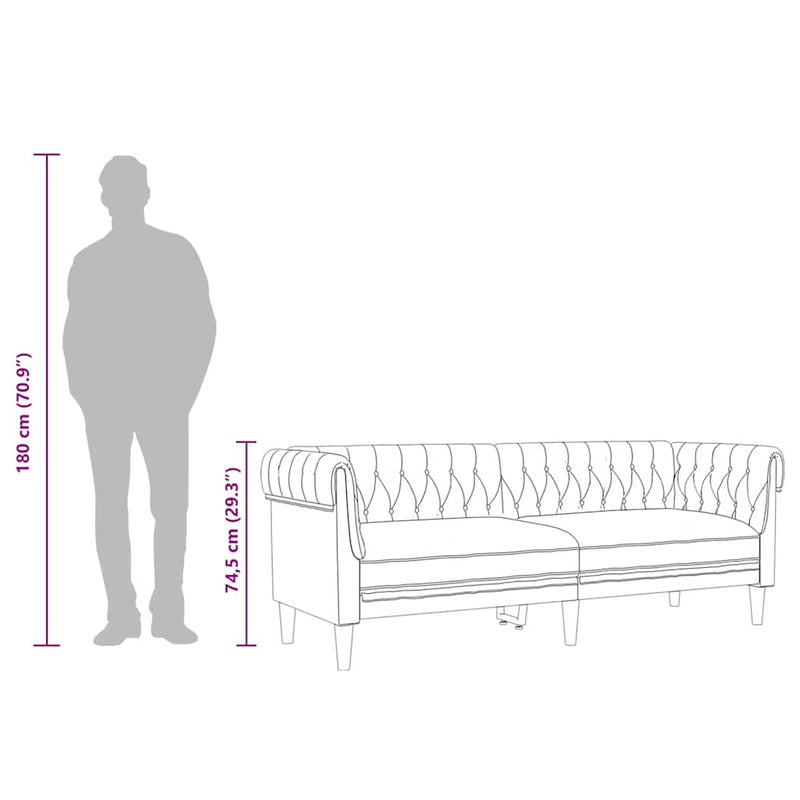 vidaXL 3 személyes barna szövet Chesterfield kanapé