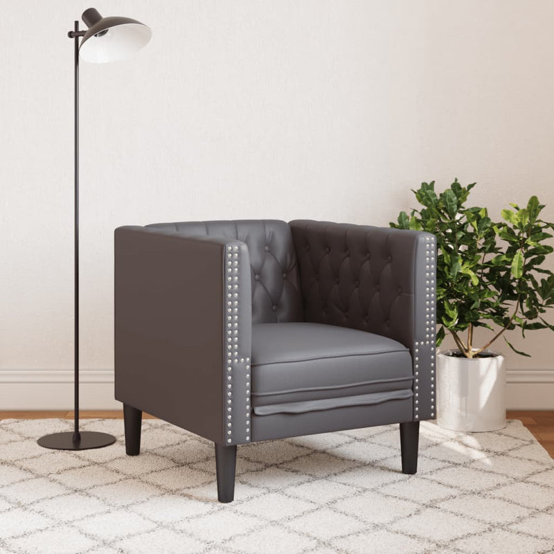 vidaXL szürke műbőr Chesterfield kanapéfotel