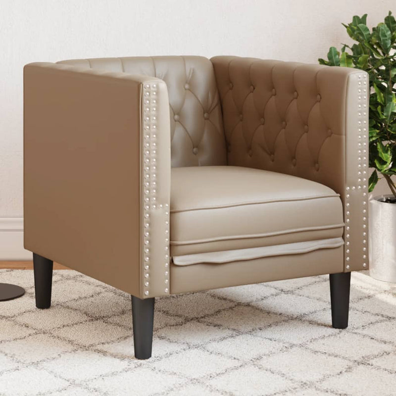 vidaXL kávészínű műbőr Chesterfield kanapéfotel