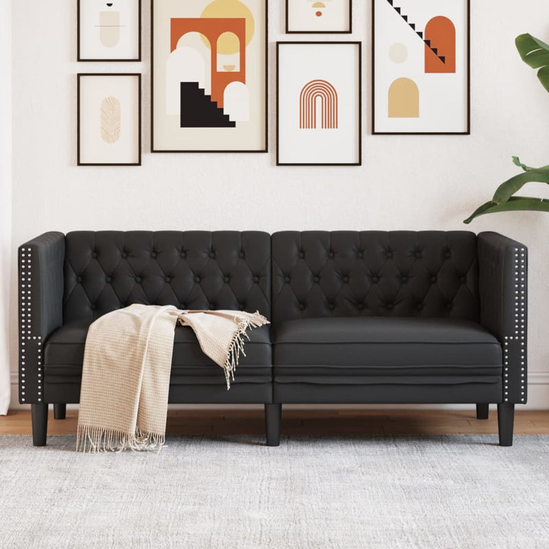 vidaXL 2 személyes fekete műbőr Chesterfield kanapé