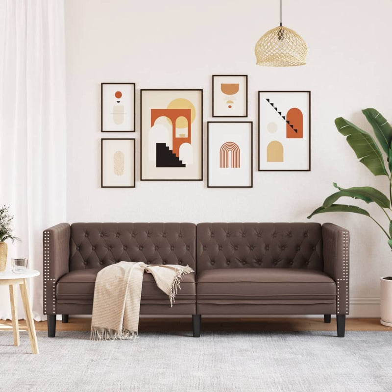 vidaXL 3 személyes barna műbőr Chesterfield kanapé