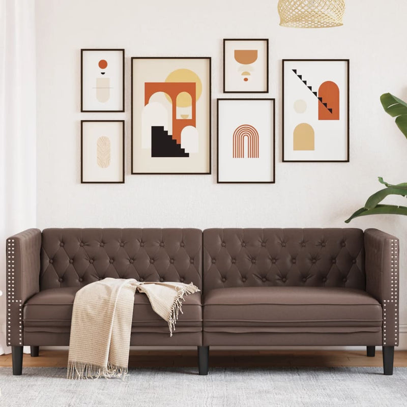 vidaXL 3 személyes barna műbőr Chesterfield kanapé