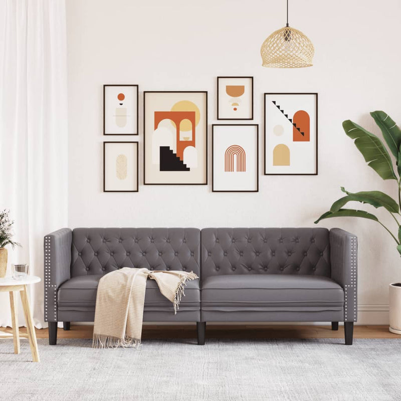 vidaXL 3 személyes szürke műbőr Chesterfield kanapé