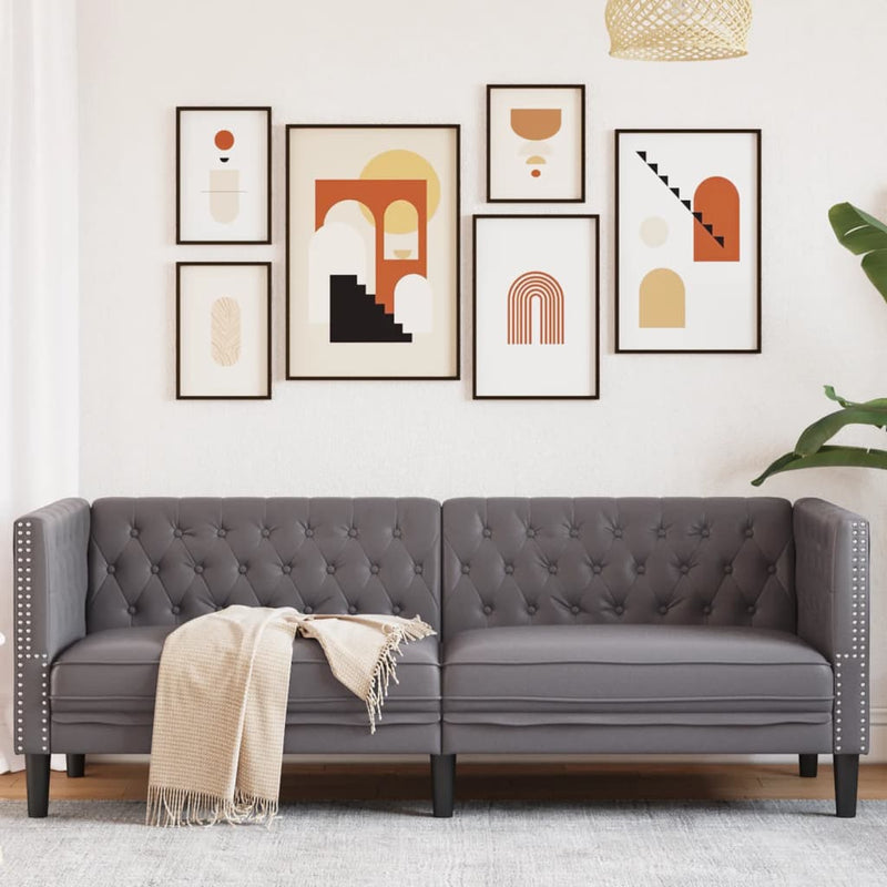 vidaXL 3 személyes szürke műbőr Chesterfield kanapé