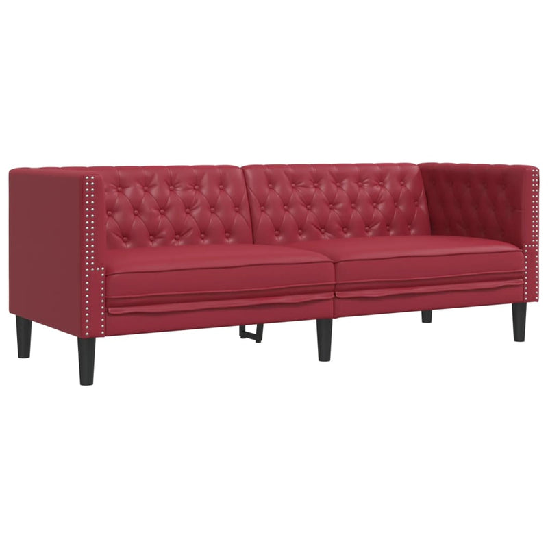 vidaXL 3 személyes bordó műbőr Chesterfield kanapé