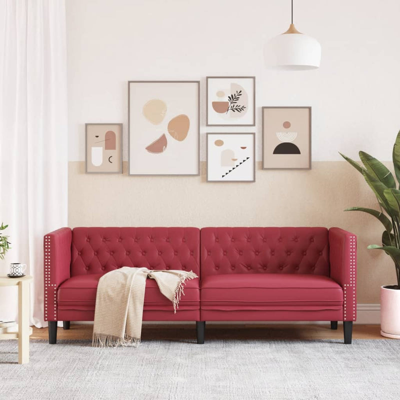 vidaXL 3 személyes bordó műbőr Chesterfield kanapé