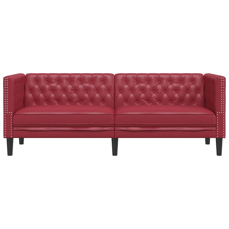 vidaXL 3 személyes bordó műbőr Chesterfield kanapé