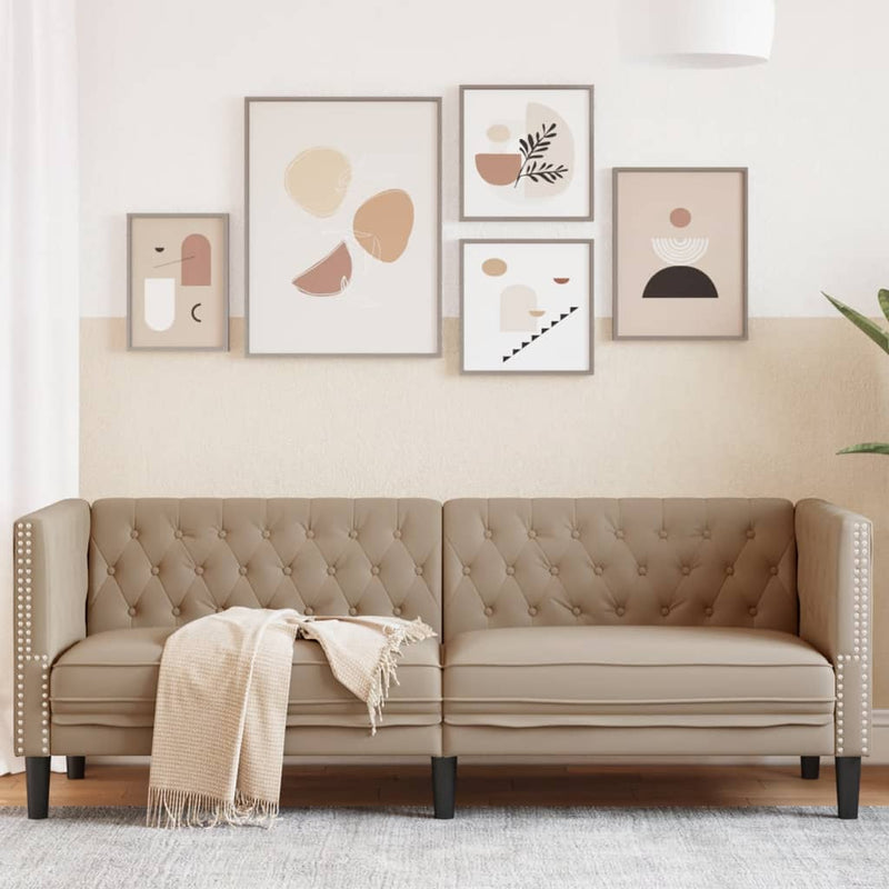 vidaXL 3 személyes kávészínű műbőr Chesterfield kanapé