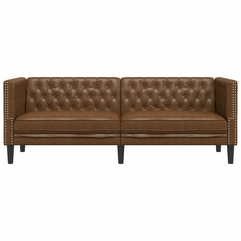 vidaXL 3 személyes barna műbőr Chesterfield kanapé