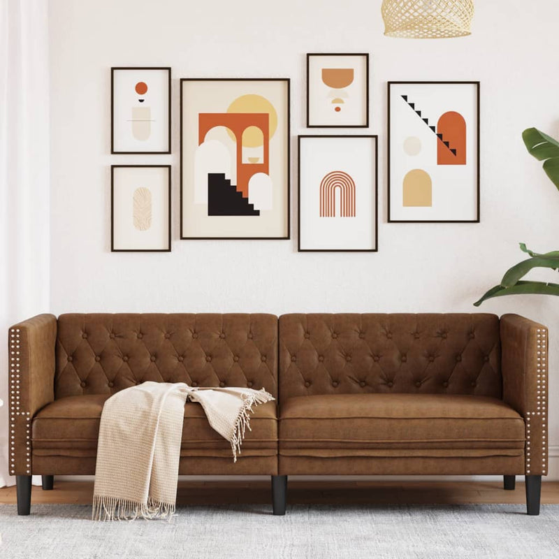 vidaXL 3 személyes barna műbőr Chesterfield kanapé