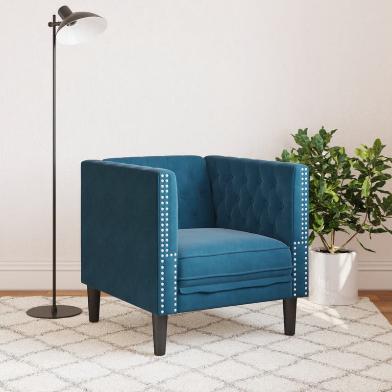 vidaXL kék bársony Chesterfield kanapéfotel