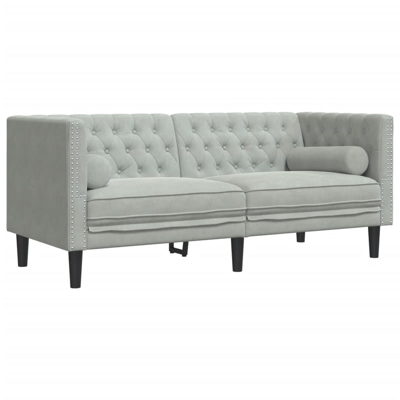 vidaXL 2 személyes világoszöld bársony Chesterfield kanapé párnákkal