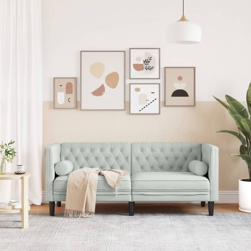 vidaXL 2 személyes világoszöld bársony Chesterfield kanapé párnákkal