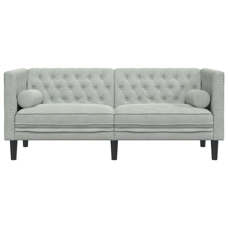 vidaXL 2 személyes világoszöld bársony Chesterfield kanapé párnákkal