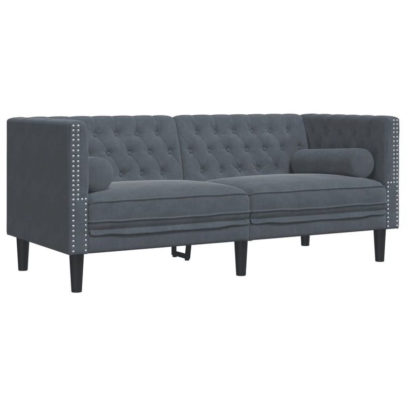 vidaXL 2 személyes sötétszürke bársony Chesterfield kanapé párnákkal