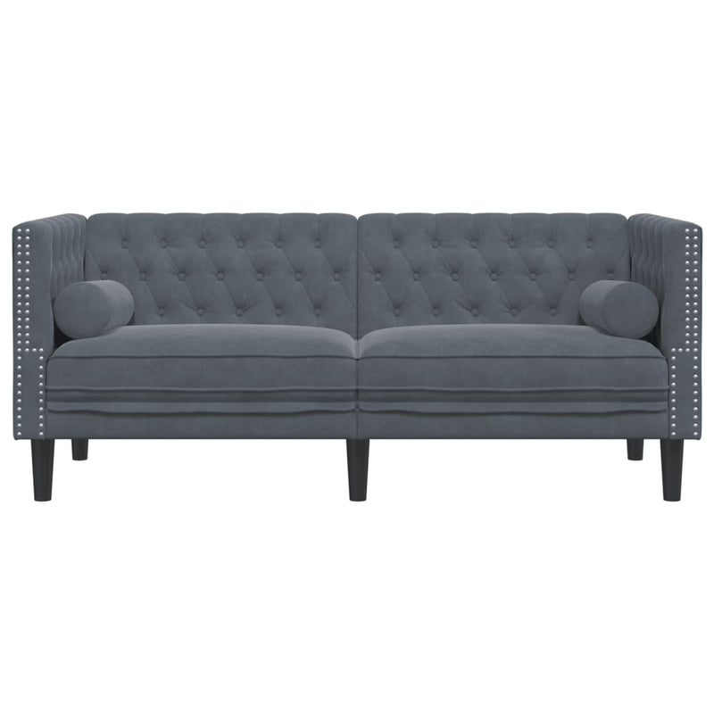 vidaXL 2 személyes sötétszürke bársony Chesterfield kanapé párnákkal