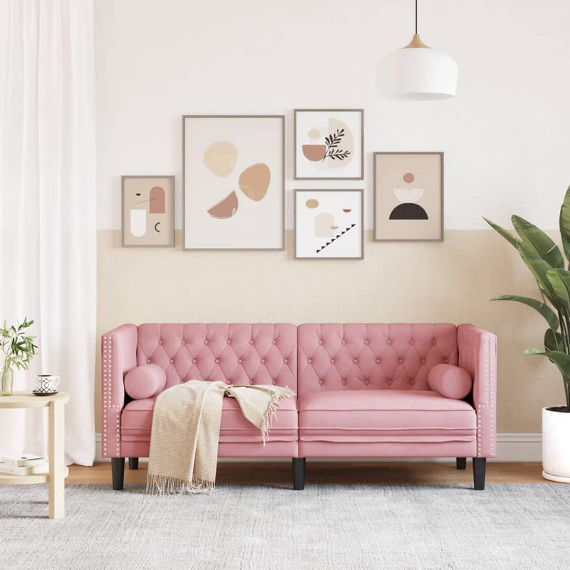 vidaXL 2 személyes rózsaszín bársony Chesterfield kanapé párnákkal