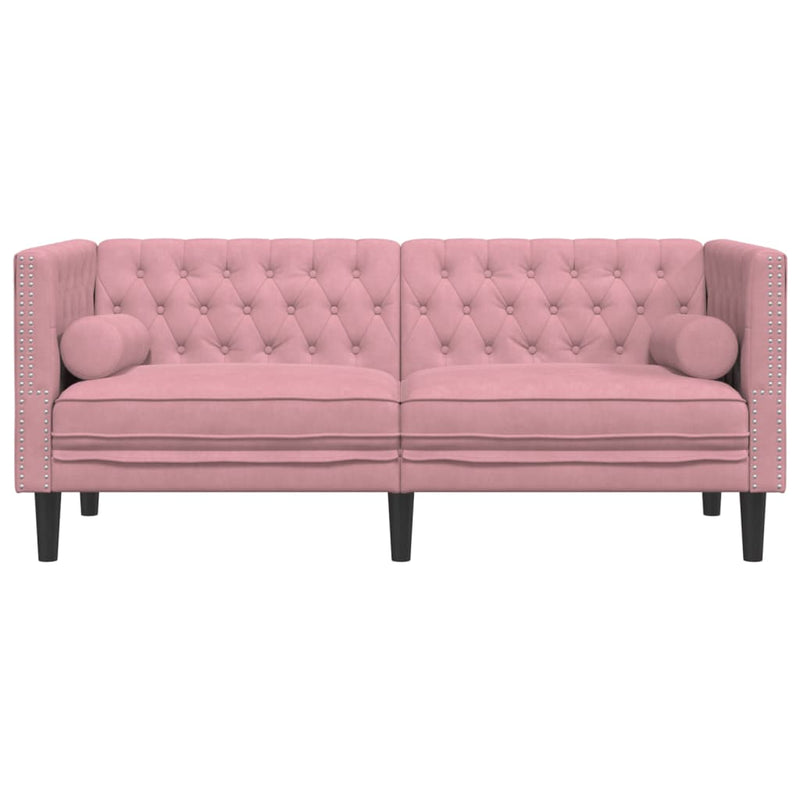 vidaXL 2 személyes rózsaszín bársony Chesterfield kanapé párnákkal