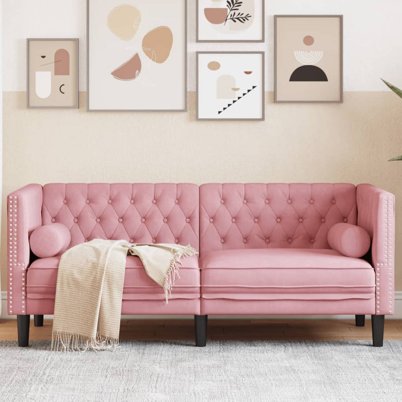 vidaXL 2 személyes rózsaszín bársony Chesterfield kanapé párnákkal
