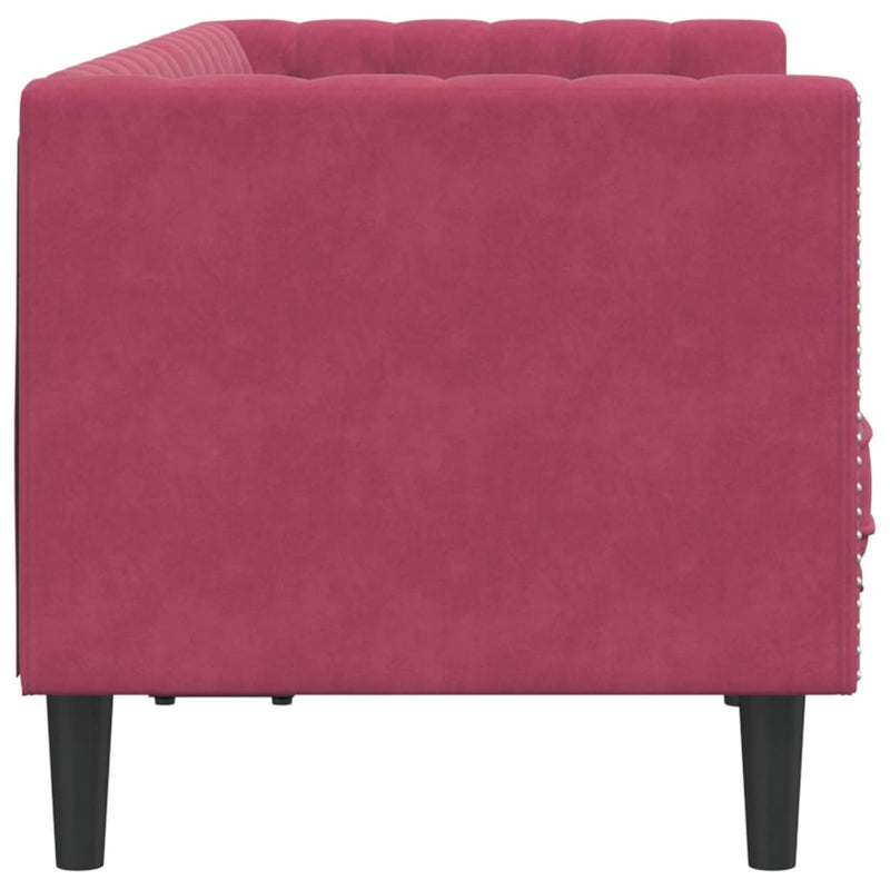 vidaXL 2 személyes bordó bársony Chesterfield kanapé hengerpárnákkal