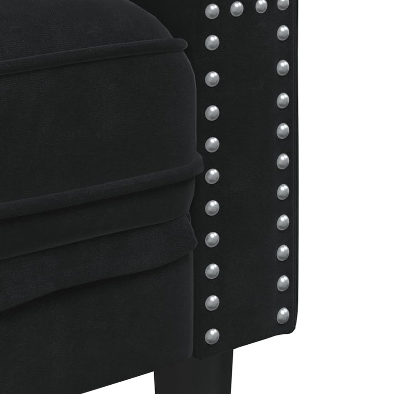 vidaXL 2 személyes fekete bársony Chesterfield kanapé hengerpárnákkal