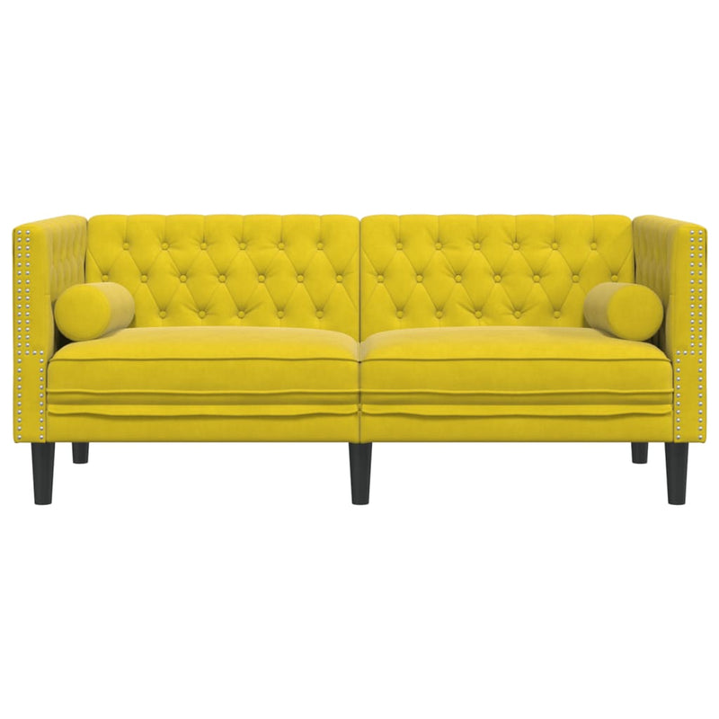 vidaXL 2 személyes sárga bársony Chesterfield kanapé hengerpárnákkal