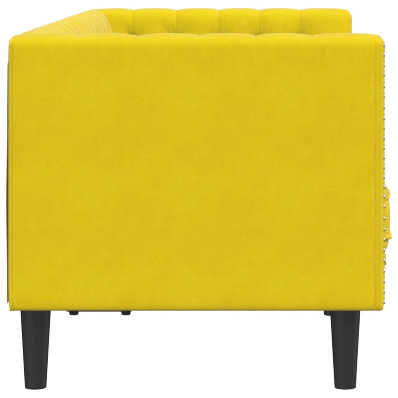 vidaXL 2 személyes sárga bársony Chesterfield kanapé hengerpárnákkal